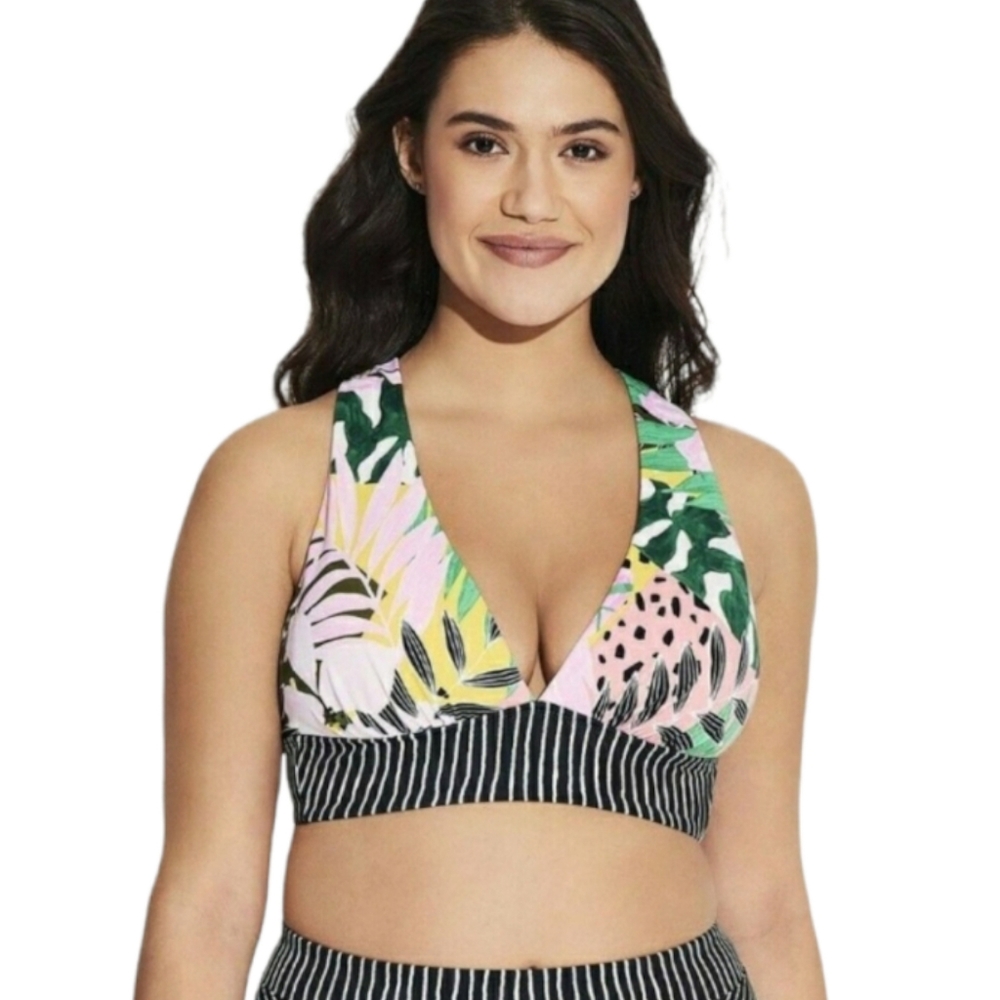 NEW BEACH BETTY Pink Tropical Floral Medium Bikini Top With Wide Straps